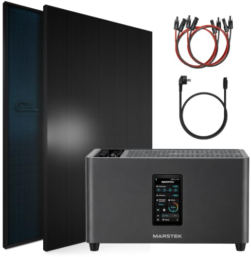 SUNNIVA® 920W Balkonkraftwerk mit 2,56 kWh Speicher MARSTEK Jupiter + C, BIFAZIAL FULLBLACK komplett Steckdose, PV Solaranlage Komplettset mit Solarspeicher, 2x 460W N-Type Glas-Glas Bifacial Module