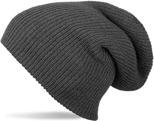 styleBREAKER Gorro Beanie de Punto Slouch de Poliacrílico,Gris Oscuro
