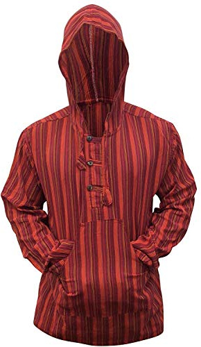 SHOPOHOLIC FASHION Randig Morfarskjorta med huva, Rödbrun, XL