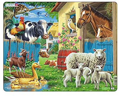 Larsen Puzzles FH23 Haustiere auf dem Bauernhof, Rahmenpuzzle ab 3 Jahren, 23 Teile Lernspiel Tierwelt Kinder Puzzle aus stabilem Karton