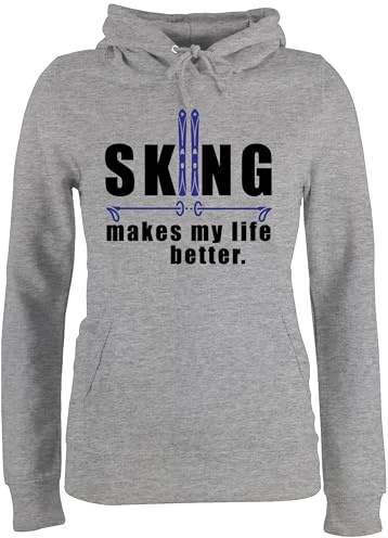 Pullover Damen Hoodie Frauen - Snowboard, Ski und mehr - Skiing makes my life better - L - Grau meliert - für skifahren skier damen-pullis wintersport kadin kiyafetleri damenpullis hoodies pulli