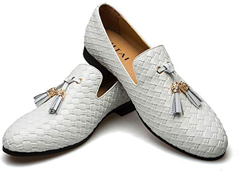 JITAI Herr vintage sammet Bv broderi ädel loafer skor slip-on loafer rökning toffel tofs loafer, Vitt, 46 EU