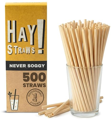 HAY! Straws Tall Drinking Straw | 500ct | 7.75 | 100% Biodegradable, 100% Plant-Based, Never Soggy, Gluten-Free | Sustainable Alternative to Plastic & Bioplastic Straws