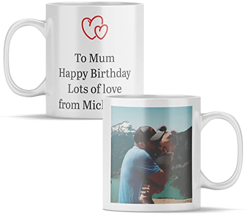 You Personalise Personalised Mug with Photo and Text - Upload Your Photo and up to 4 Lines of Text with a Heart Icon (11oz) Upload Your Own Photo with A Personal Message