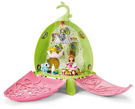 SCHLEICH BAYALA | Marweens Tierkindergarten 42520 | Spielset mit Elfe Marween, 2 Drachenbabys, geflügeltem Kätzchen & Waschbär | Faltbare, transportfähige Blume & Zubehör | Set ab 5 Jahren | 19 Teile