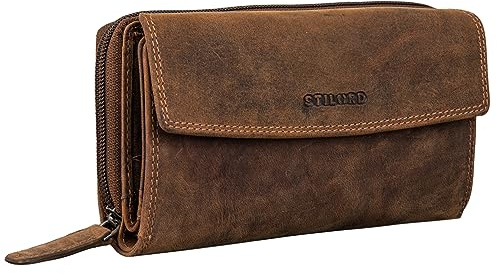 STILORD 'Alea' Leder Geldbörse Damen Groß RFID Schutz Vintage Frauen Portemonnaie Geldbeutel NFC Portmonee mit Reißverschluss in Geschenkbox, Farbe:Bergamo - braun