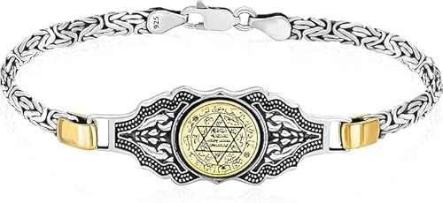 Takilingo Pulsera de plata de ley 925 con sello de Salomón para hombre con cadena de rey profeta secreta estrella de David regalo para hombres, 22 cm