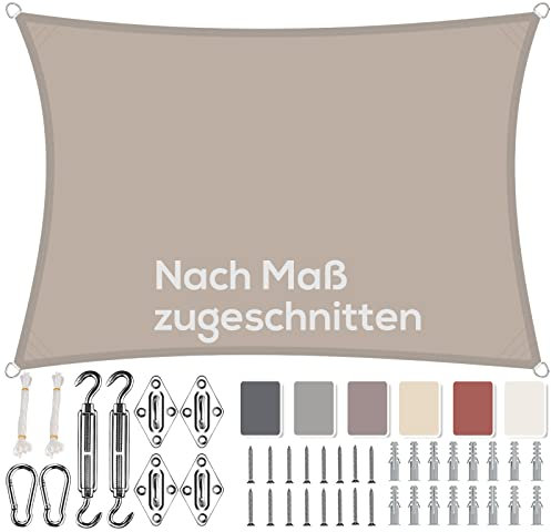 Aiyaoo Sonnensegel Wasserdicht Rechteckig, Viele Längen und Breiten Zur Auswahl, mit Befestigungs Kit PES Polyester, Sonnenschutz 95% UV Schutz, Reißfest Wetterfest für Terrasse Garten- 1x2m Taupe