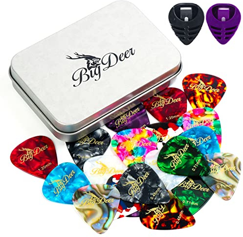 BigDeer 30 pack Celluloid Guitar Picks ，includes Thin,Medium, Heavy & Extra Heavy Picks Plectrums for Acoustic Guitar,Ukulele,Bass Wrapped in tin box