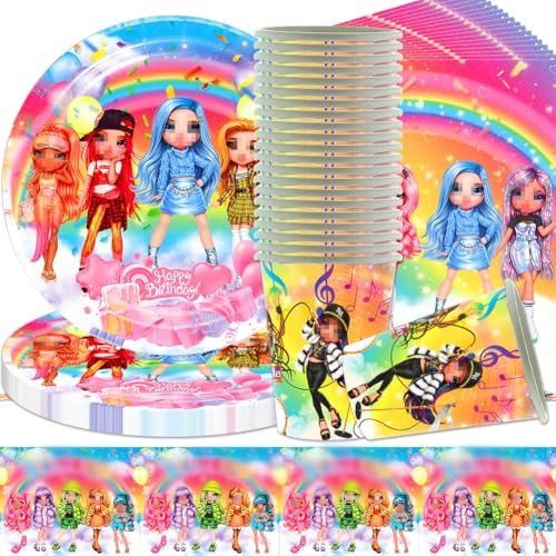 Prinzessin Geburtstag Dekoration - 61 PCS Rain Doll Party Set mit Geburtstagsteller, Tassen, Servietten und mehr für Ihre Party Dekoration