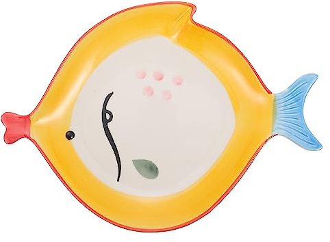 MAGICLULU Assiette à Pain En Céramique Rouge Et Jaune Assiette à Dessert De Poisson Multifonctionnelle Pour Pique- Fruits Et Pâtisseries 1 Pièce