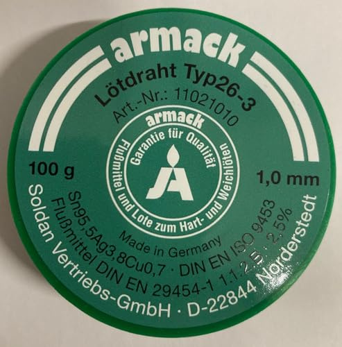armack Lödtråd typ 26-3 1,0 mm Ø 100 g blyfri Sn95Ag4Cu1 flussmedel fylld