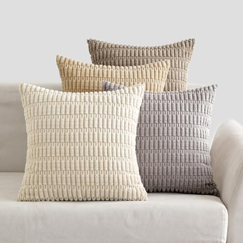 EMEMA Kordsamt Kissenbezug 4er Set 40x40 Graubraun Serie Sofakissen | Dekorative Moderne Kissenhüllen Dekokissen Weicher Zierkissenbezug für Wohnzimmer Sofa Schlafzimmer