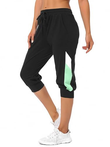 Marvmys Sportbyxor dam sommar dam bomull 3/4 shorts casual yoga fitness löst sittande vandring löparshorts S-XXL, Svart-e (medium), M