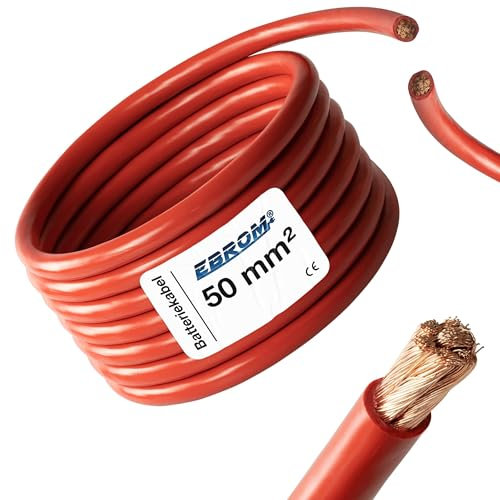 EBROM - 15 Meter Batteriekabel - Pluskabel - rot - 50mm2 | 50 mm² | 50 mm2 - Vollkupfer 99,9% OFC Kupfer Stromkabel - Ihre Länge: 15 Meter