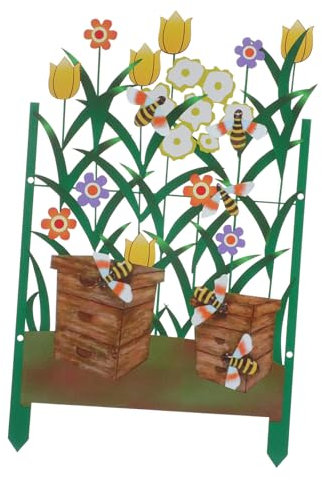 KONTONTY Metall-Gartenzaun mit Bienen- und Blumenmuster -Zaun stark und stabil für Trennwände und Einfassungen