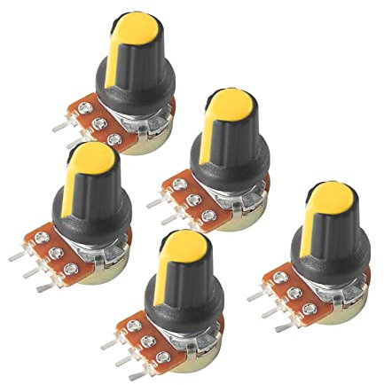 BKGWCSOR 50Set 15mm WH148 Linear Rotary Taper Potentiometer 3Pin 1K-1M Ohm Variable Widerstände Schaft mit Unterlegscheiben, Muttern und gelben AG2-Knöpfen (Size : 20K Ohm)