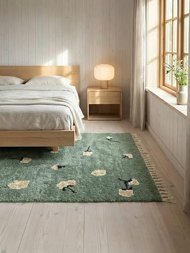 RugVista Linnea Kinderteppich, 100 x 160 cm, Grün | Moderne, Rechteckig, Niedriger Stapel, Nur chemische Reinigung, Oeko-Tex 100, Ohne gefährliche Chemikalien, Wohnzimmer