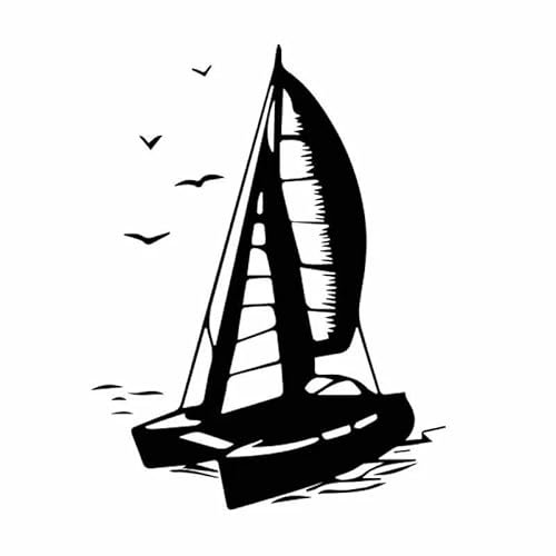 JIFENLI Autoaufkleber 11,7 cm * 15,4 cm schönes Boot Schiff Welle Möwe stattlich coolste Vinly Aufkleber elegantes Dekor Auto Aufkleber Schwarz/Silber