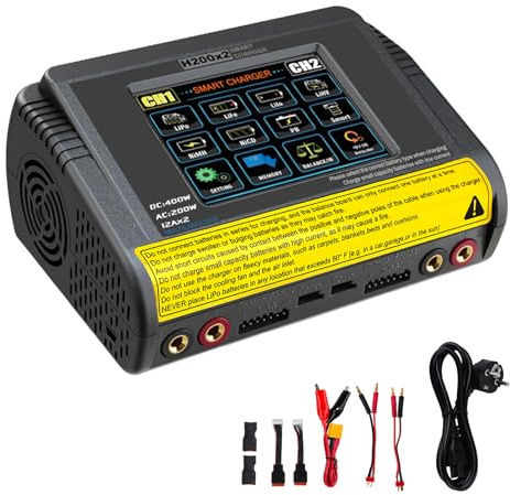 Lipo ladegerät T400 lipo Charger AC200W/DC400W 12A, lipo ladegerät Balancer Doppel-Entlade 3,2 Zoll Farb-Touchscreen Balancer entlader für LiPo/Lilon/Life/NiMH/NiCd/PB/NiMH