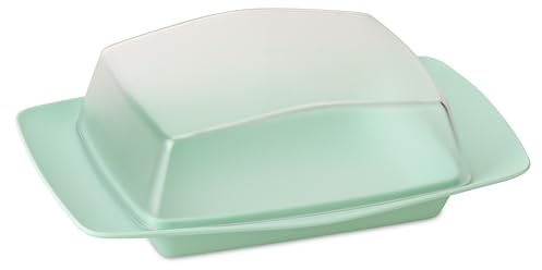 Koziol RIO - Mantequera para 250 g de mantequilla, con tapa, para guardar y servir, plástico biocircular, irrompible, apto para lavavajillas, mesa cubierta, cocina (verde dulce)