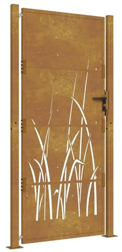 Mhdvray Gartentor 105x180 cm Cortenstahl Rostoptik Gras Laserdesign Abschließbar Robust & Langlebig für Garten Zaun Hof und Terrasse