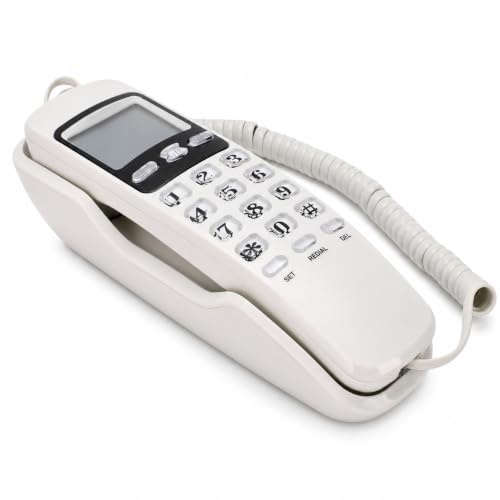 Elprico Telefoni Fissi per Casa, Telefono Slimline Telefono Base con Filo Montabile a Parete Non Richiede Alimentazione CA, Domestico con Filo con Supporto DTMF per FSK (Bianco (versione inglese))