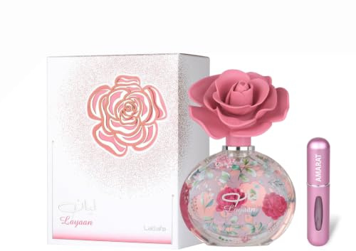 Lattafa Layaan Eau de Parfum 100ml, Perfume Árabe para Mujer de Larga Duración, Incluye Atomizador Recargable, Fragancia Floral Frutal con Notas de Pera Verde, Mandarina, Jazmín y Gardenia (Layaan)