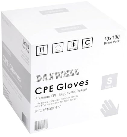 Daxwell Poly Gloves, Embossed, Premium Cast Polyethylene (CPE), Powder Free, Small, Clear, F10000177 (Case of 1,000)