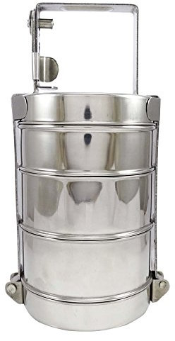 IBA Indianbeautifulart 3 Tier Stainless Steel Lunch Box Food Container Indian Tiffin Round Carrier Set