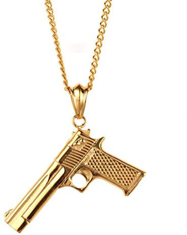 PAURO Edelstahl CS Gun Herren Anhänger Pistole Hip Hop Punk Halskette für Biker Golden/Silber/Schwarz