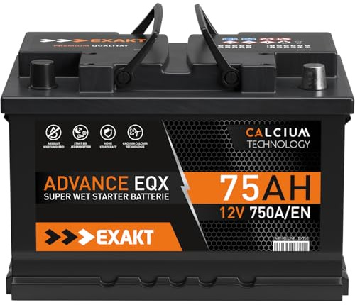 EXAKT Autobatterie 12V 75Ah Starterbatterie Auto Batterie ersetzt 72Ah 74Ah