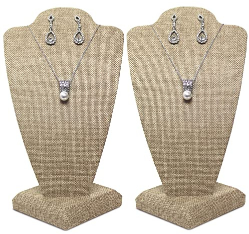 MOOCA 2 Pcs Small Burlap Necklace Chain Jewelry Bust Display Holder Stand, Necklaces Display Necklace Mannequin, Detachable Jewelry Bust Stand 10 in Height