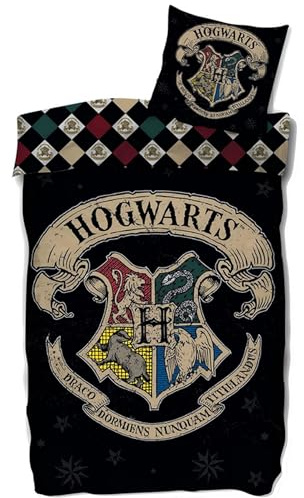 SkyBrands Harry Potter - Biancheria da letto da 135 x 200 cm e federa da 80 x 80 cm, motivo Hogwarts, 2 pezzi, per bambini e fan, 100% cotone, con chiusura lampo, per tutto l'anno
