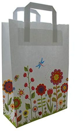 PGV Papiertragetaschen BLUMENWIESE - Weiss mit Flachhenkel - Verschiedene Größen und Mengen (32 + 12 x 40 cm, 25 Stück)