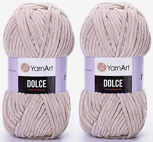 Yarn Art Dolce Yarn 100% micropoliéster, lote de 2 skn 264 yardas, 2 x 100 gramos, súper voluminoso: 6 hilos de chenilla para bebé (771 beige)