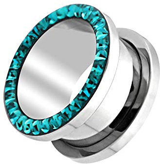 Piercingfaktor Flesh Ohr Tunnel Piercing mit Kristallen und Ferido Epoxy Schutzschicht
