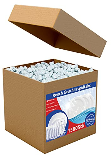 RESCH CLEANIX Spülmaschinentabs ohne Plastik - All in One | 1500 Stück (ca 27 kg) | Phosphatfrei Tabs | Geschirrspültabs wasserlösliche Folie | Spültabs Spülmaschine