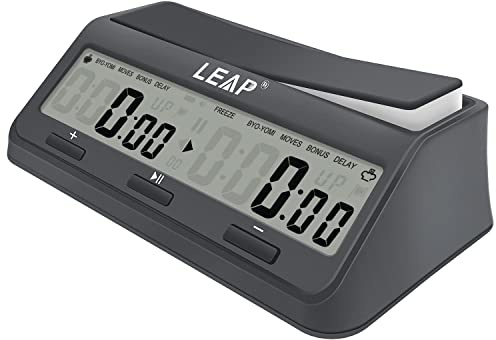 LEAP Chess Clock Digital Chess Timer Advanced for Board Game and Chess Timer with 9921 Updated Byo-yomi Bonus & Delay Count Down up Alarm Grey