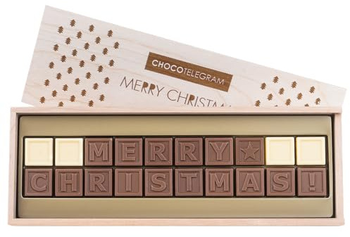 CHOCOLISSIMO - Weihnachtsschokolade - Schokolade Weihnachten - Süße Weihnachtskarte in Holzbox, Geschenk, Geschenkidee Nikolaus - Kinder, Mama, Papa, Freund - MERRY CHRISTMAS!, Frau, Frauen, Mann