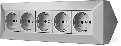 Möbel-Steckdose 5-fach für Küche und Büro - Ecksteckdose in silber aus hochwertigem Kunststoff ideal für Arbeitsplatte, Tischsteckdose oder Unterbausteckdose 5x Steckdosenelement Küchensteckdose