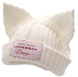 VPTMRP Niedliche Katzenohren-Mütze Cat Ear Beanie Strickmütze Warme Slouchy Häkelmütze