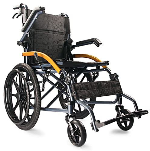 Bueuwe Rollstuhl Faltbar Leicht Aktivrollstuhl, Rollstühle für die Wohnung, Reiserollstuhl mit Trommelbremsen, Drehbare Armlehnen, Sitzbreite 45cm,Schwarz,50 Hinterrad