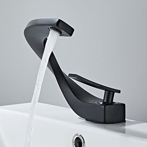 YAGJIA Wasserhahn Bad Schwarz, Waschtischarmatur Hochdruck, Armatur Waschbecken Messing, Badarmatur Einhandmischer Mischbatterie Modern Elegant für Badezimmer