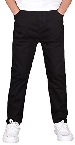 CAMLAKEE Boys Chino Trousers Kids School Straight Fit Cargo Pants Casual Streewear with Elastic Waistband Black UK:13-14 Years (manufacturers's Size: 170)