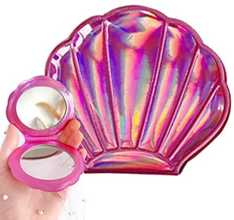 shangjia Specchio - Guscio a Forma di Specchio a Doppia Faccia,Set di 2 specchietti Cosmetici Portatili da Viaggio, Regalo per Mamme, Donne, Ragazze, specchietti Pieghevoli per Borsetta, Borsa