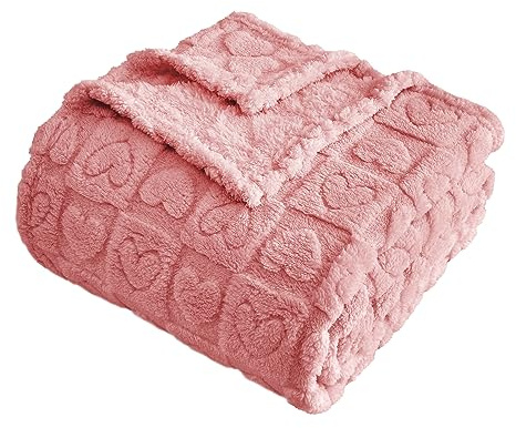 FY FIBER HOUSE Throw Blankets with Heart Checkered,Soft Warm Blankets for Lover Mom Father Gifts,Washable Lightweight Fuzzy Blanket for Couch Sofa Bed Office All Season(Pink,60x80)