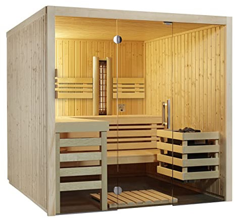 Infraworld Sauna Panorama Complete Fichte 210x160x203cm mit ABC-Strahler Multifunktionssauna