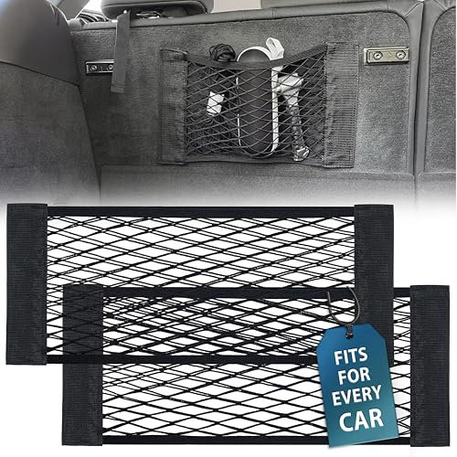 MyGadget 2x Rete Portabagagli Auto con Velcro [ 25 x 60 cm ] - Portaoggetti Universale per Bagagliaio - Porta-Accessori Organizzatore per Bottiglie Estintori ecc.