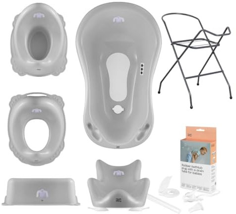 Hylat Baby Komplett-Set: Stabile Babybadewanne mit Thermometer, Gestell, Badesitz und Abfluss, Kinder-Toilettensitz, Babytopf, Kinderschemel - ideale Lösung für die tolle Badeerlebnisse
